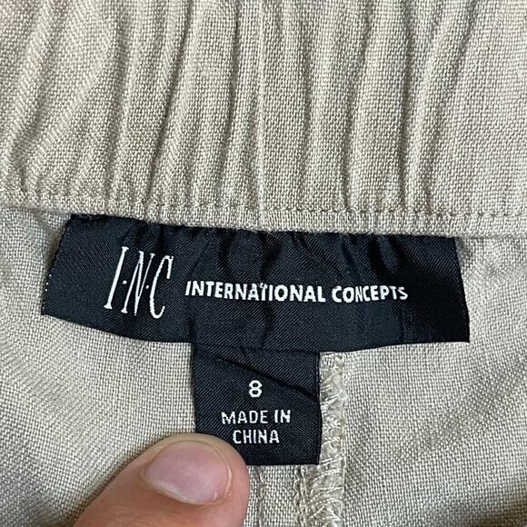 INC International Concepts Beige Linen Wide Leg Pull On Pants Pleated Women's 8 - Picture 3 of 11